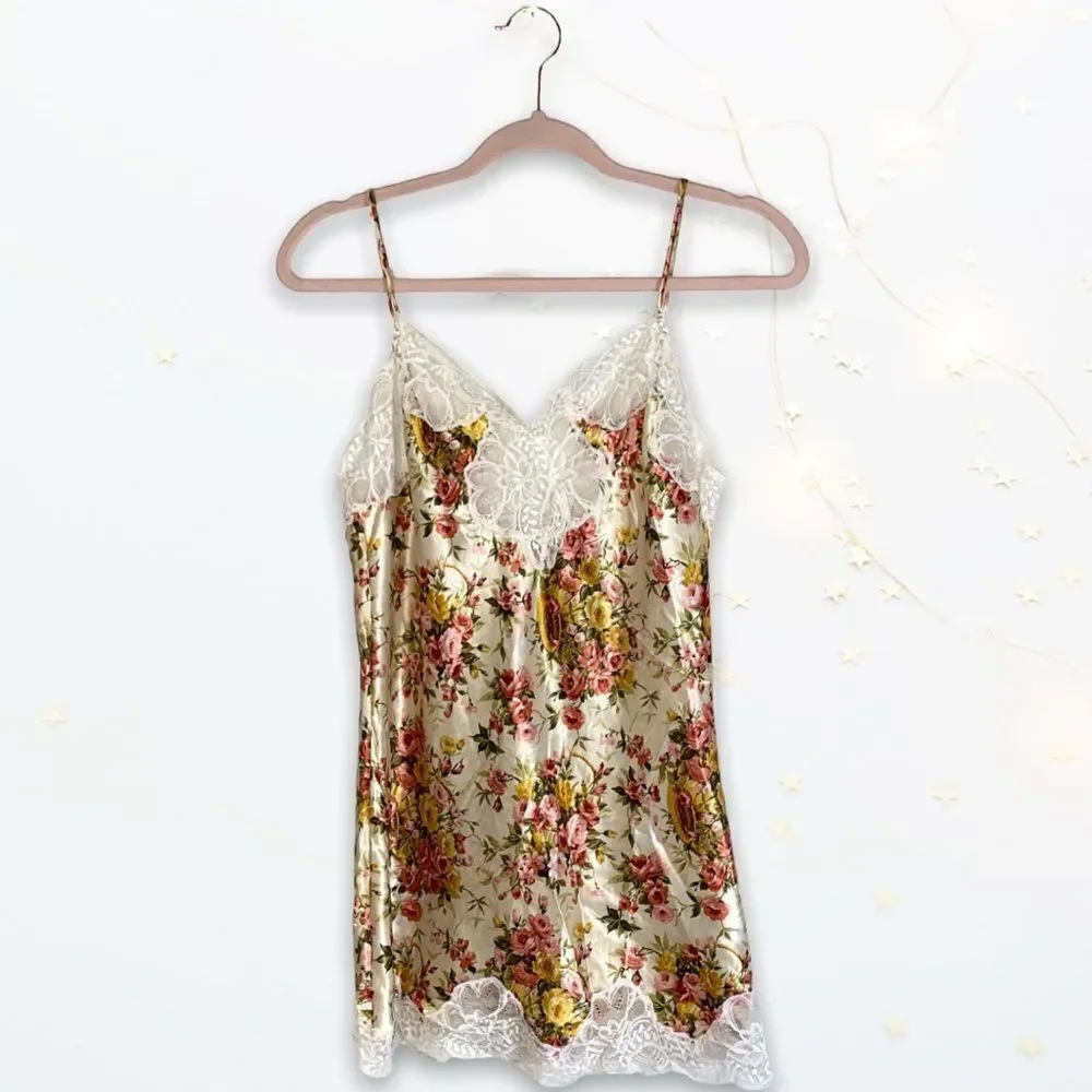 VTG Oscar De La Renta (M) Floral Satin Chemise
